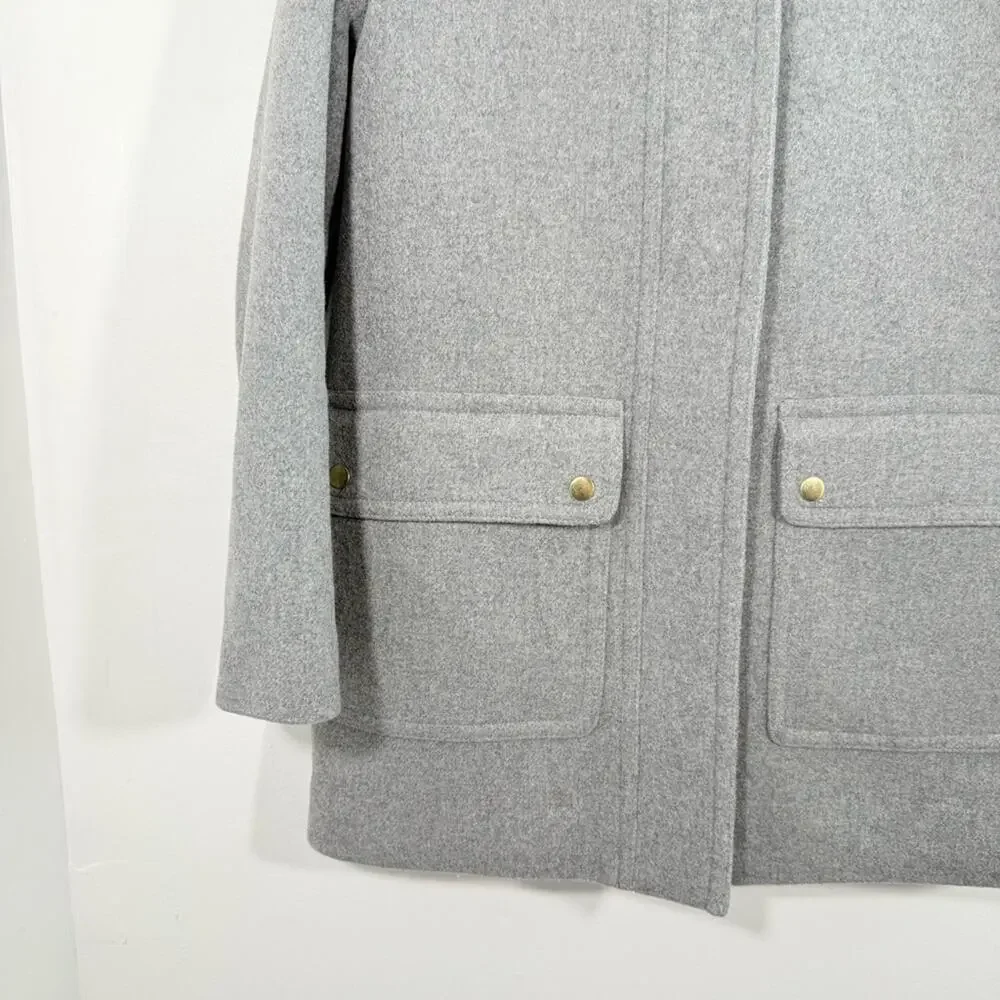 J. Crew Gray Wool Blend Faux Fur Trim Hooded Parka Coat Size 0
